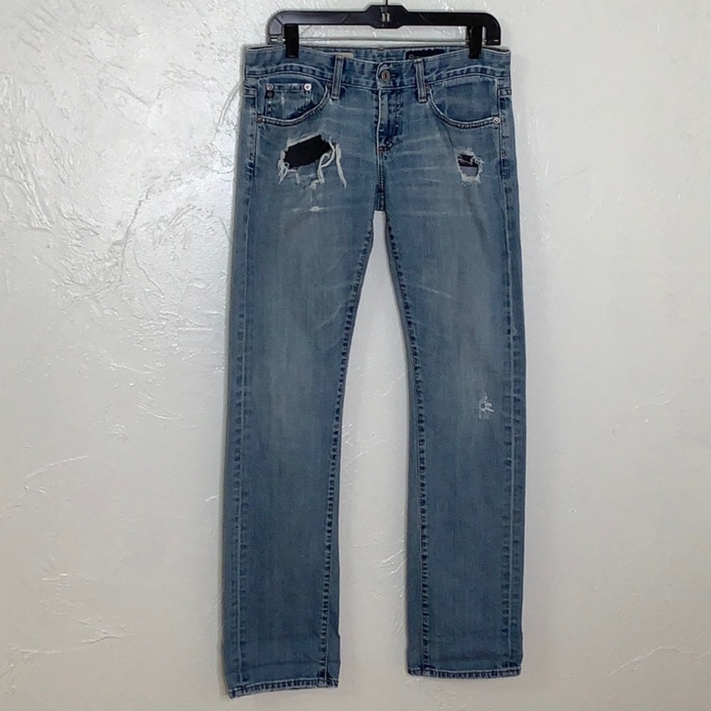 AG Adriano Goldschmied the Tomboy Distressed lightwash straight leg jeans SZ 27R